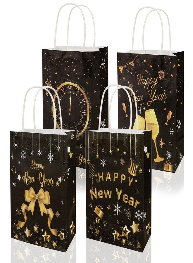 Konsait 16 Pack New Year Gift Bags, Black and Gold Happy New Years Eve Gift Bags with Handle, 2026 New Years Party Supplies - Image 1
